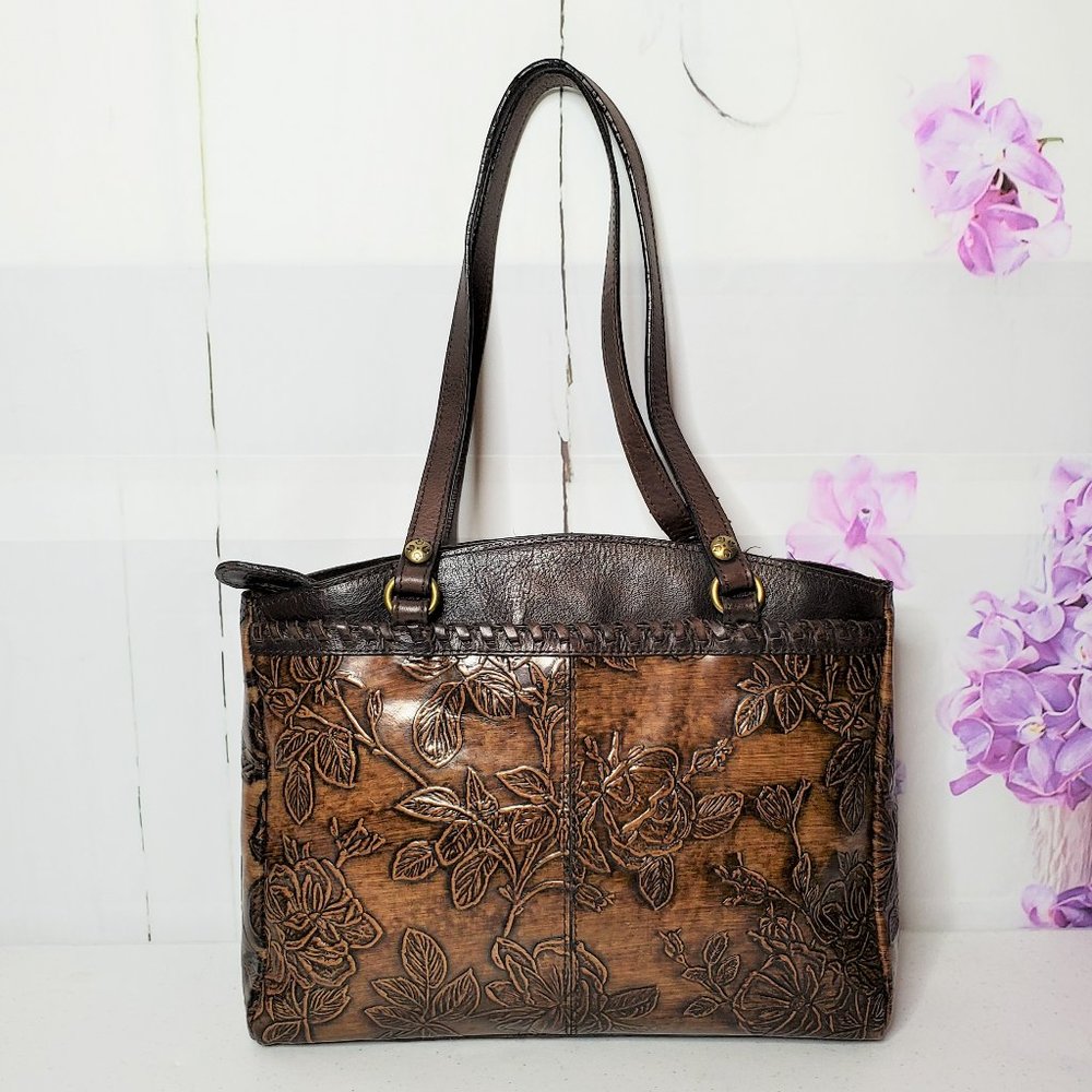 *SOLD* Patricia Nash Floral Poppy Florence Embossed Leather Shoulder Bag Tote - Picture 2 of 14